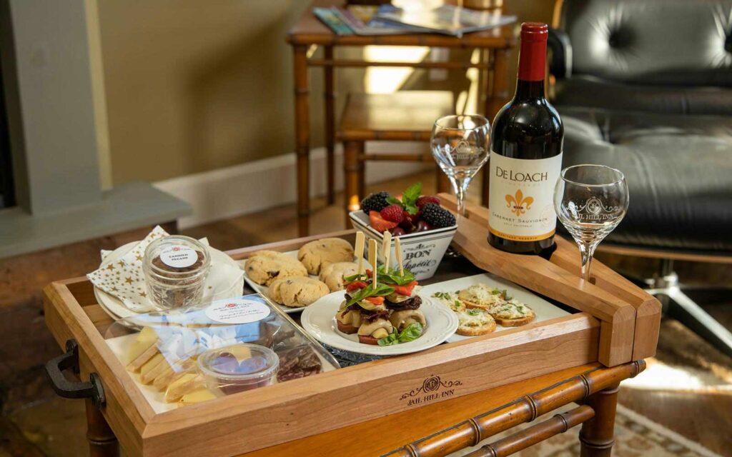 Our delicious wine and appetizer tray at our Galena Bed and Breakfast will be waiting for you after shopping your way through downtown Galena