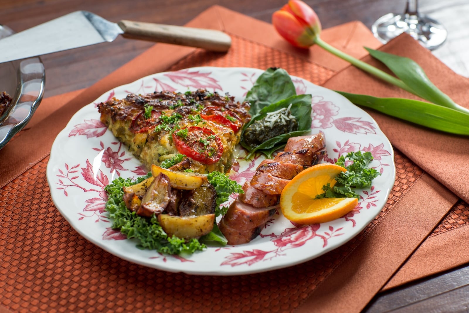 Visit Chestnut Mountain Resort This Summer 2 Egg strata with a side of potatoes and sausage at the best Galena Bed and Breakfast.