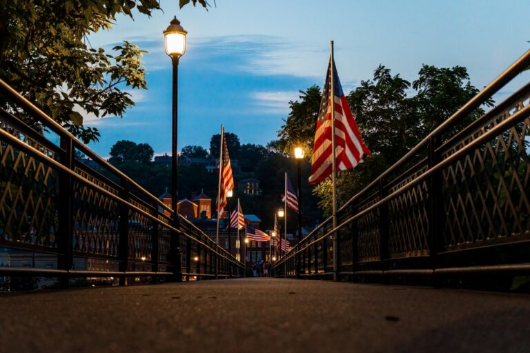 The bridge over the Galena River at night, the perfect time to enjoy a ghost tour in Galena to the most Haunted Places in Illinois