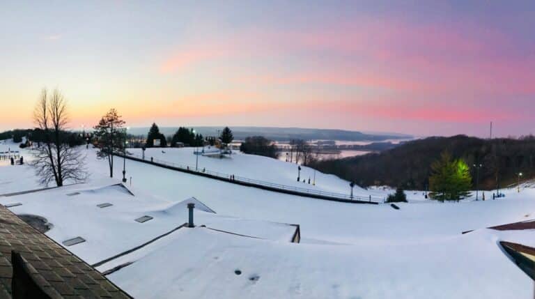 Beautiful sunset over the snow nearby our Galena Bed and Breakfast