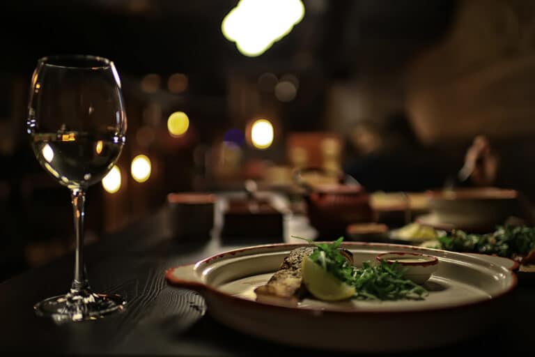 Table setting with wine at the top romantic Galena restaurants